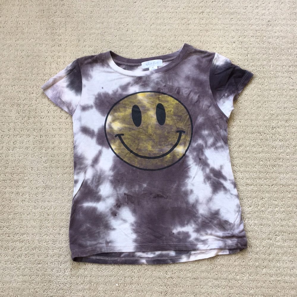 White Fawn tie dye t-shirt with smiley face
